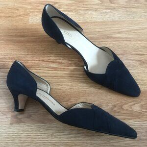 Silvia Fiorentina Black Suede Leather Pointed Toe Kitten Heels Size 7